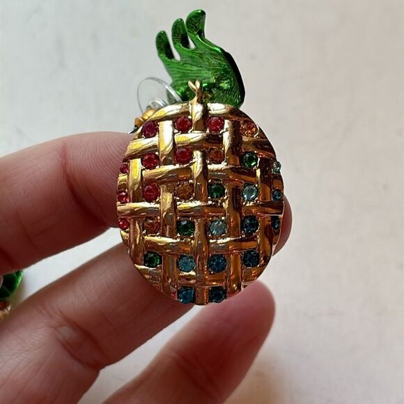 Large Pineapple Rainbow Rhinestone dangle fashion statement earrings - Picture 6 of 6